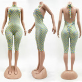 Fashion Polka Dot Print Streetchy Halter Neck Backless Rompers