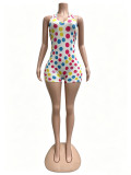 Fashion Polka Dot V-Neck Halter Backless Slim Rompers