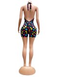 Fashion Polka Dot V-Neck Halter Backless Slim Rompers