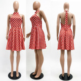 Fashion Polka Dot Halter Low Back Dress