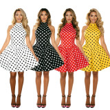 Fashion Polka Dot Halter Low Back Dress