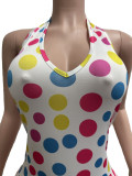 Fashion Polka Dot V-Neck Halter Backless Slim Rompers