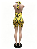 Fashion Polka Dot Low Back Keyhole Halter Slim Rompers