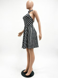 Fashion Polka Dot Halter Low Back Dress