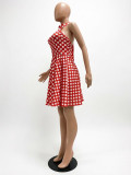 Fashion Polka Dot Halter Low Back Dress