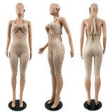 Stylish Polka Dot Halter Neck Cutout Low Back Rompers