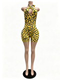 Fashion Polka Dot Low Back Keyhole Halter Slim Rompers