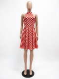 Fashion Polka Dot Halter Low Back Dress