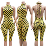 Fashion Polka Dot Print Streetchy Halter Neck Backless Rompers