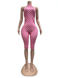 Fashion Polka Dot Print Streetchy Halter Neck Backless Rompers