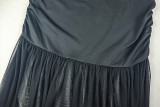 Solid Patchwork Sleeveless Ruched Bodycon Maxi Dress