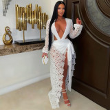 Sexy Deep-V Hollow Out Lace Slit Dress