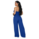 Fashion Floral Strapless Crop Top and Solid Straight Wide-Leg Pants 2PCS Set