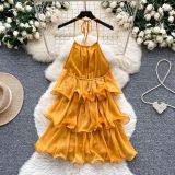 Sexy Halter Low Back Loose Layered Dress