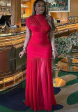 Solid Patchwork Sleeveless Ruched Bodycon Maxi Dress