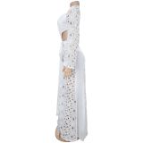 Sexy Deep-V Hollow Out Lace Slit Dress
