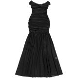 Fashion Solid Mesh Off Shoulder Twist Ruched Maxi Dress