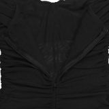 Fashion Solid Mesh Off Shoulder Twist Ruched Maxi Dress
