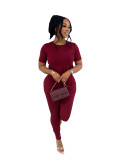 Women Short-Sleeve Top and Pants Simple Two-Piece Set