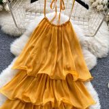 Sexy Halter Low Back Loose Layered Dress
