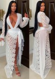 Sexy Deep-V Hollow Out Lace Slit Dress