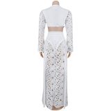 Sexy Deep-V Hollow Out Lace Slit Dress