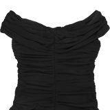 Fashion Solid Mesh Off Shoulder Twist Ruched Maxi Dress