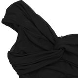 Fashion Solid Mesh Off Shoulder Twist Ruched Maxi Dress