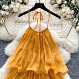 Sexy Halter Low Back Loose Layered Dress