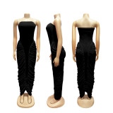 Solid Strapless Ruched Casual Bodycon Maxi Dress for Women