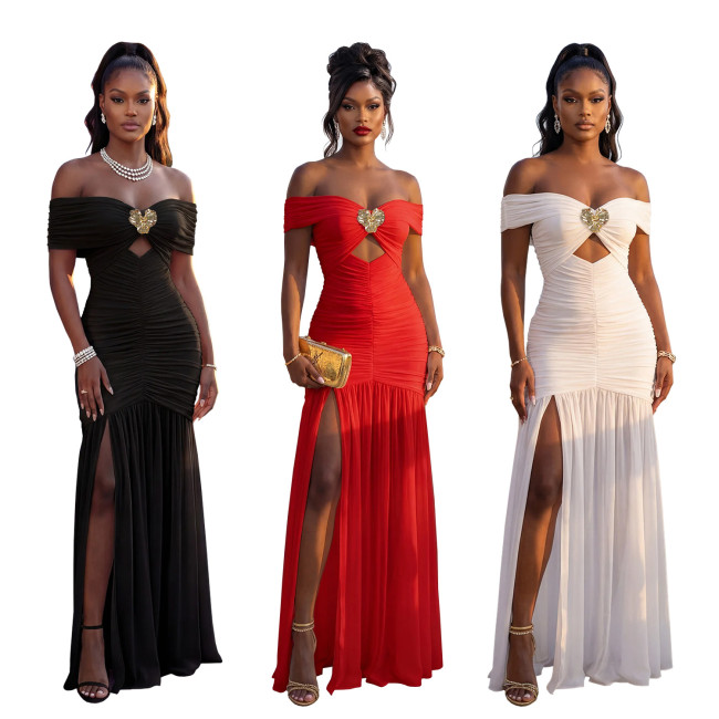 Chic Sexy Off-Shoulder High Slit Maxi Evening Dress