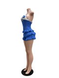 Women Knitting Crochet Halter Low Back Lace-Up Hollow Out Ruffles Romper