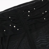 Sexy Off Shoulder Mesh Patchwork High Slit Beading Maxi Dress