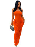 Solid Strapless Ruched Casual Bodycon Maxi Dress for Women