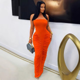 Solid Strapless Ruched Casual Bodycon Maxi Dress for Women