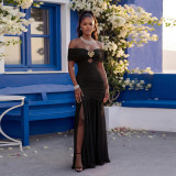Chic Sexy Off-Shoulder High Slit Maxi Evening Dress