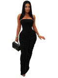 Solid Strapless Ruched Casual Bodycon Maxi Dress for Women