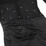 Sexy Off Shoulder Mesh Patchwork High Slit Beading Maxi Dress