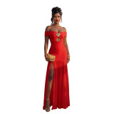 Chic Sexy Off-Shoulder High Slit Maxi Evening Dress