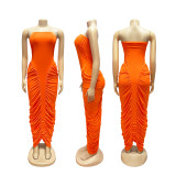 Solid Strapless Ruched Casual Bodycon Maxi Dress for Women