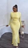 Elegant Long Sleeve Draped Maxi Evening Dress