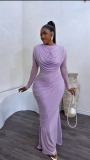 Elegant Long Sleeve Draped Maxi Evening Dress