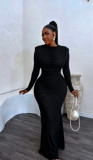 Elegant Long Sleeve Draped Maxi Evening Dress