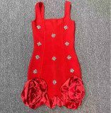 Elegant Sleeveless Rhinestone Flower Party Dress