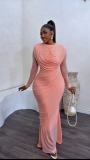 Elegant Long Sleeve Draped Maxi Evening Dress