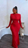 Elegant Long Sleeve Draped Maxi Evening Dress