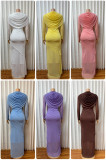 Elegant Long Sleeve Draped Maxi Evening Dress
