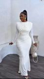 Elegant Long Sleeve Draped Maxi Evening Dress