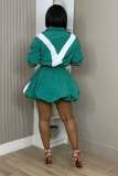 Contrast Color Jacket and Skirt Two Piece Set