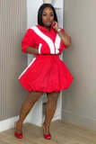 Contrast Color Jacket and Skirt Two Piece Set